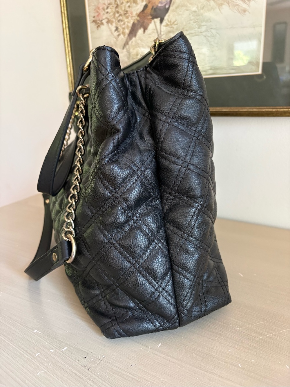 Anne Klein quilted faux leather chain strap handbag tote - Picture 4 of 9